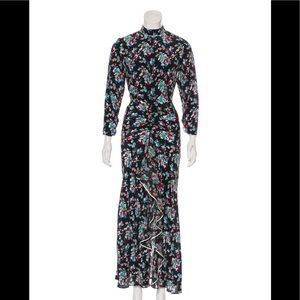 Rixo Black Silk Floral Printed Maxi Dress Small